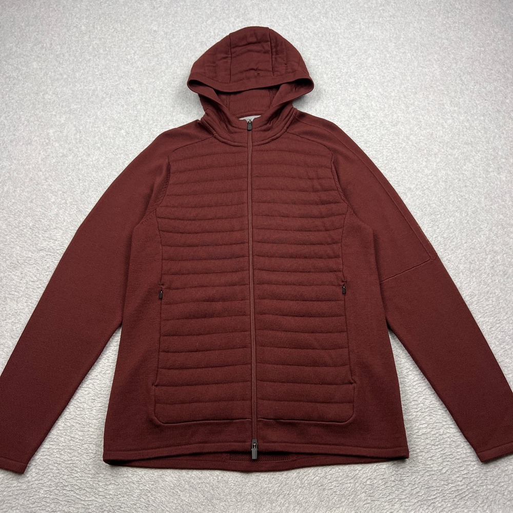 Icebreaker ZoneKnit Insulated Hoodie Mens Medium Burgundy 100% Wool Zip Jacket**
